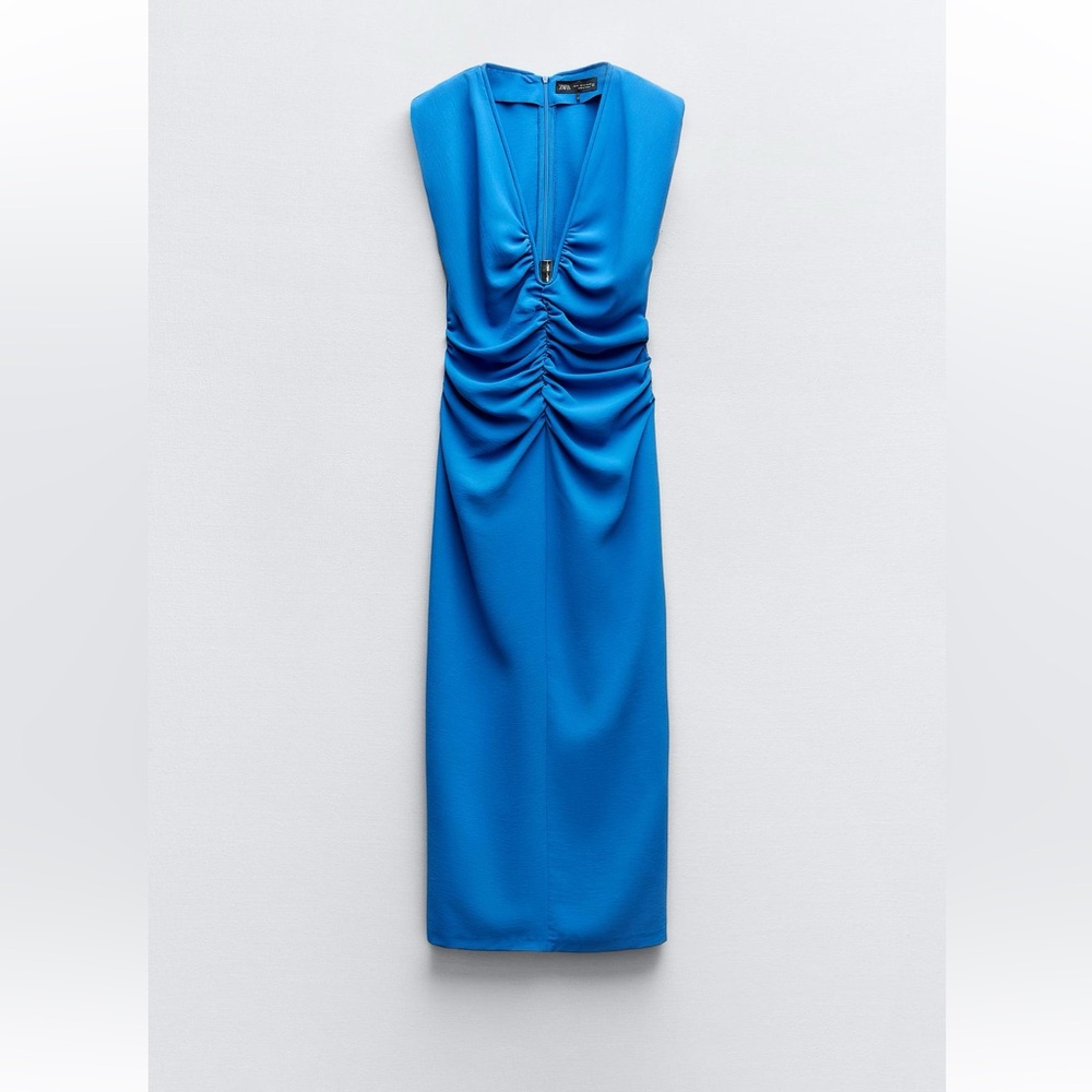 Zara blue crepe midi dress with silver appliqué